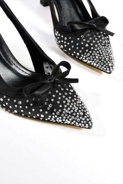 DUXAL SHOES Olivia - Rochie de seară stiletto cu vârf ascuțit pentru femei, cu detalii de piatră, fundă și tocuri deschise la spate