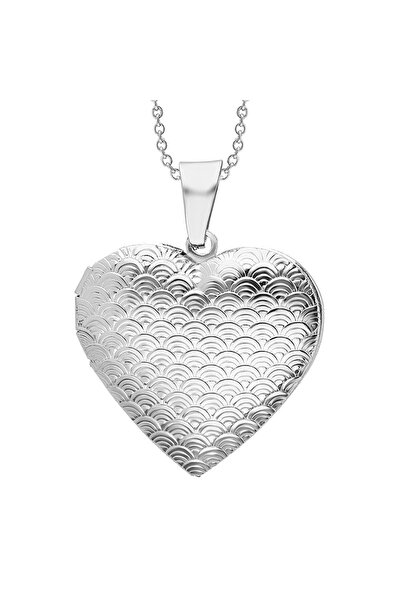 Herşey Nota 316L فضي فولاذي - قلادة نسائية بتصميم قلب قابل للتغطية