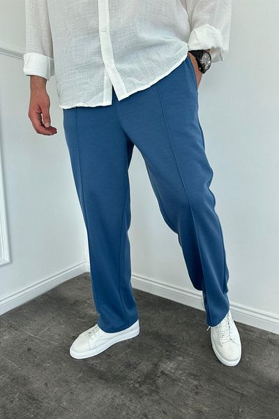 MADZEYMODA Φαρδύ ανδρικό παντελόνι - φαρδιά εφαρμογή, ελαστική μέση, μπλε ριγέ