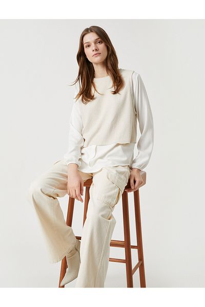 Koton Strickpullover, detailliertes Hemd mit langen Ärmeln