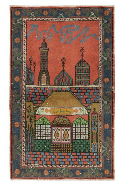 Tekin 95x164 cm 1960'lı Yıllar El Yapımı Cami Motifli Seccade, Yünlü Orta Anadolu Halısı