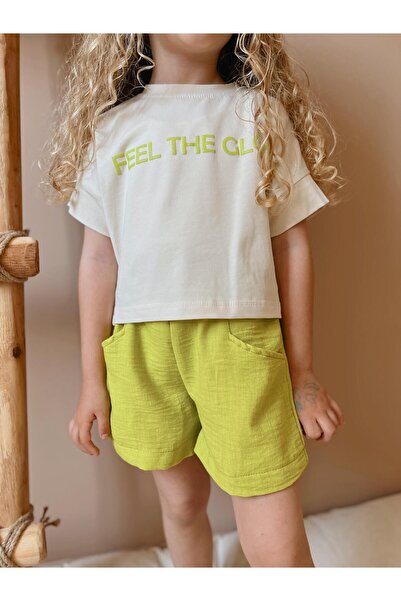YİGİT BUTİK Girl's Linen Shorts Set