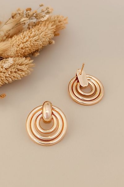 COSİTA Rose Colored Vintage Three Circle Evening Gown - Earring Design