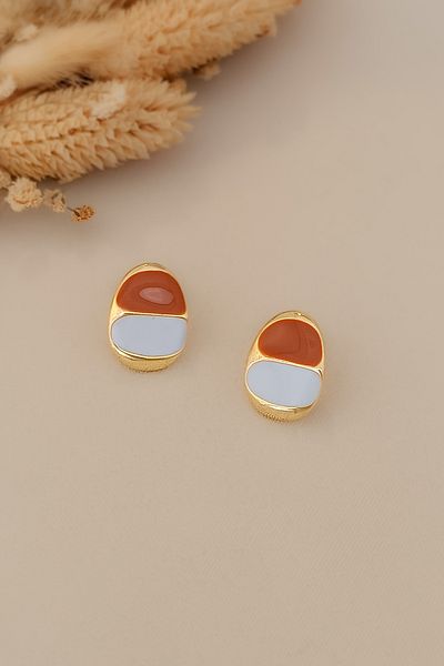 COSİTA Gold Colored Tile White Filling Painting Earrings
