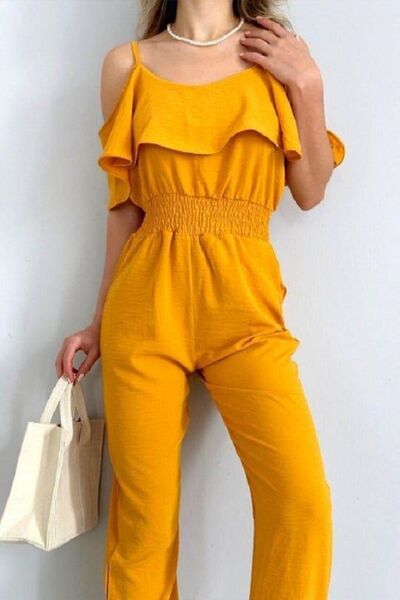pelinzen Yellow Ayrobin Fabric - Women's Jumpsuit with Layer Straps and Waist...