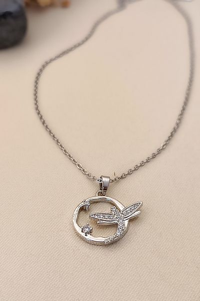 COSİTA Dragonfly Minimalist Nature Theme Silver Necklace with Zircon Stone