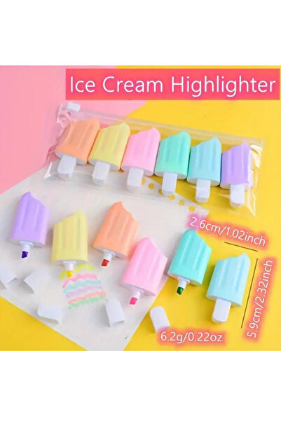 NaSaDAN Isırılmış Dondurma 6 Renk Pastel Fosforlu Kalem Seti