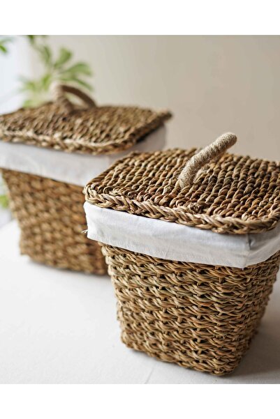 KaiHome İç Korumalı 2Li Hasır Kapaklı 26x26x23cm Patates ve Soğan Sepeti/Sepet