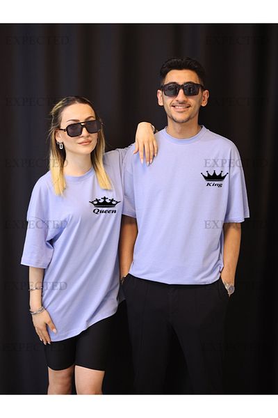 EXPECTED Голяма унисекс тениска с щампа King Queen Lover Couple Friend - 2 бр