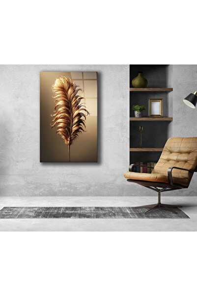 duvarsanatı Tablou vertical din sticlă cu pene aurii, abstracție, decor moder...