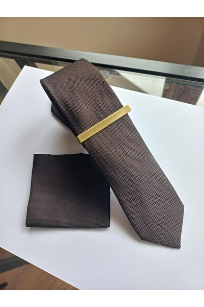 tezgahist مجموعة ربطة عنق رفيعة باللون البني/منديل/مشبك ربطة عنق