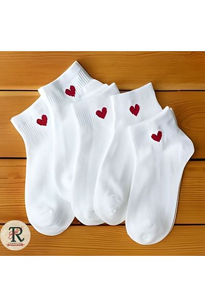 trampler Women's 5-Piece Heart Patterned Short Booties Socks