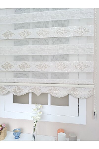 atölyeperde Atölye Perde Krem Gümüş Jakarlı Damask Zebra Stor Perde