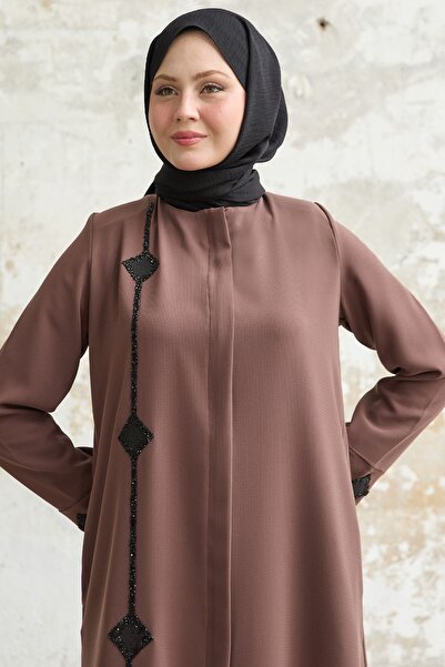 InStyle Stone Brown Diamond Detailed Ferace