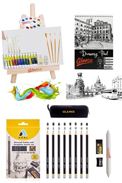 GLANCE Yağlı Boya Başlangıç Seti Eskiz Defteri A5 120 gr 50yp Adel Dereceli Kalem Seti 8'li Sanat Seti