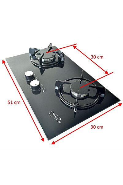 univercal Geniş 2 Gözlü Set Üstü Cam Ocak – Lpg Uyumlu, Gaz Emniyetli, Ergonomik Tasarım