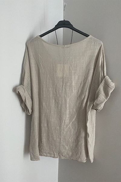 AYASOFYA OTANTIK Γυναικεία ιταλική μπεζ μπλούζα oversize casual με αξεσουάρ κολιέ
