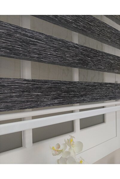 atölyeperde Kırçıllı Siyah Gri Bambu Zebra Stor Perde