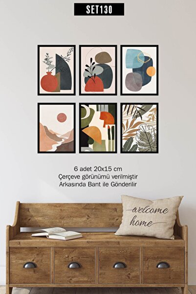 OneMina 6 Parça (15X20) Uv Baskı Mdf Rengarenk Taş Baskı Temalı Salon Tablo P...