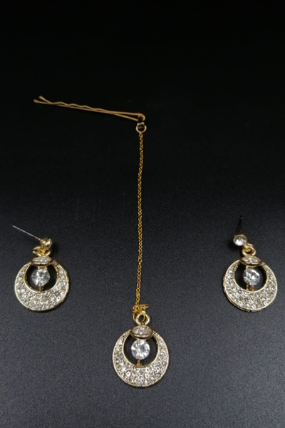 Kaftan Collection Hint küpesi ve Hint alınlık seti 3 lü set