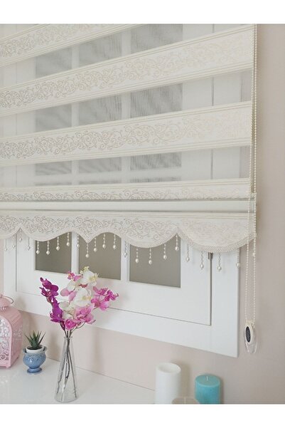 atölyeperde Atölye Perde Krem Altın Sarmaşık Jakarlı Zebra Stor Perde Boncuk ...