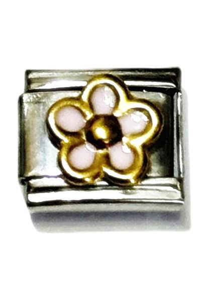 Takı Dükkanı 9mm Italian Steel Bracelet Charm - Pink Enamel Daisy (1 PC) Scb26c