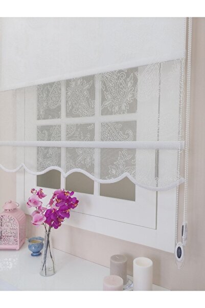 atölyeperde Atölye Perde Çiftli Sistem Örme Şal Desenli Tül+stor