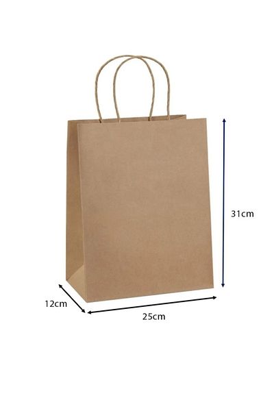 Kraft 25x12x31 cm Twist Handle Paper Bag - 50 Pieces