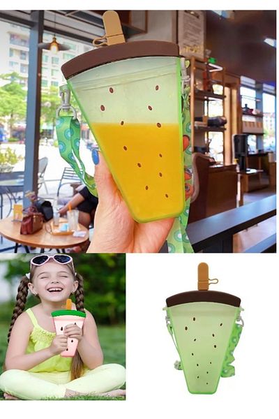 KÜÇÜK EW Bpa Free Watermelon Slice Water Bottle with Straw - Sports Drink Flask