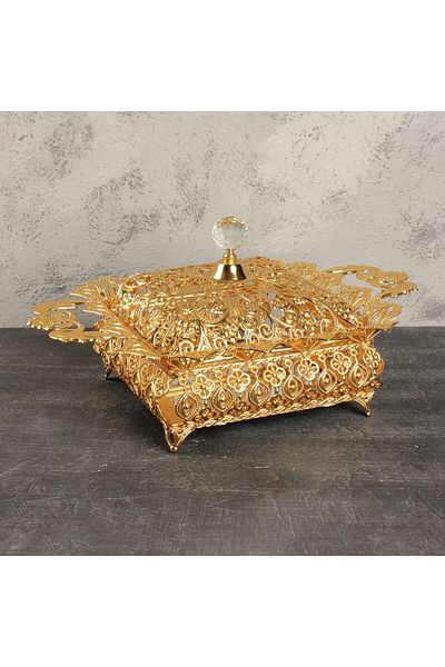 Leila Mirrored Gold Square Sugar Bowl & Cookie Bowl & Chocolate & Turkish Delight Bowl