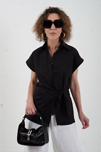 Zelish My Sister Μαύρο πουκάμισο με γραβάτα μπροστά