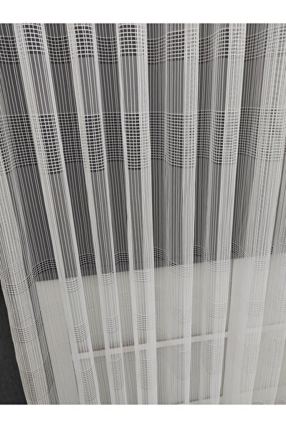 YAZAR HOME Beyaz Parlak Zemin Ütü Istemez Eteği Kurşunlu Tül Perde - Normal Pile