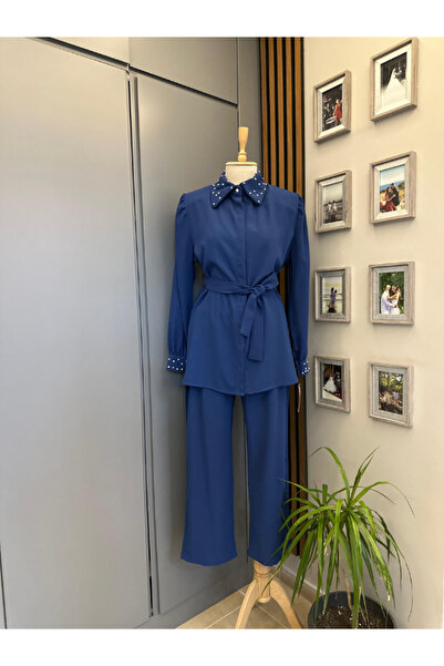 BERNEO طقم بدلة نسائية مزدوجة بتفاصيل حجرية