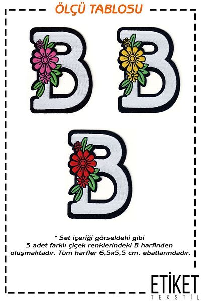 FANTASTIC ARMA Țesătură adezivă cu fier de călcat - Set de armă cu model de flori Litera B (3 bucăți)