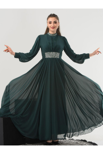 DENİZLİFE 38-44 Beden Şifon Şık Abiye Elbise