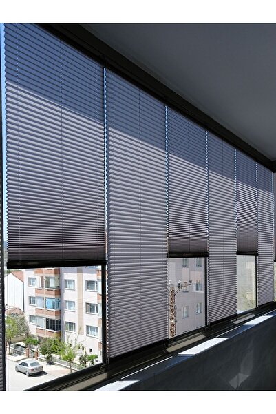 YAZAR HOME Katlanabilir Cam Balkon Plise Perdesi Gri ( Vidalı-kancalı)