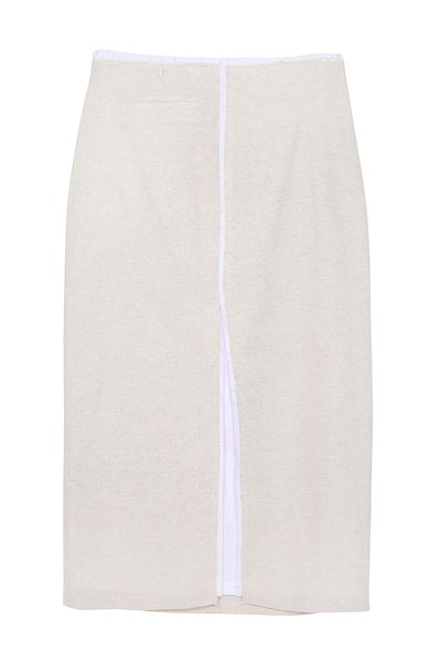 Quzu Natural Linen Midi Skirt - Slit Detail