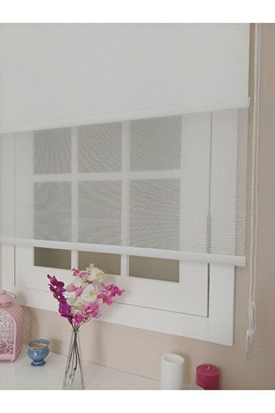 atölyeperde Atölye Perde Çiftli Sistem Beyaz Ince Çizgili Tül+stor (eteksiz D...