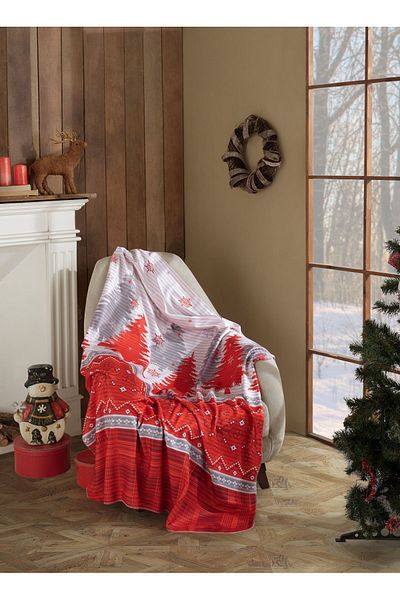 Loyal Home Πρωτοχρονιάτικη κουβέρτα τηλεόρασης Fleece με σχέδιο κόκκινο δέντρο