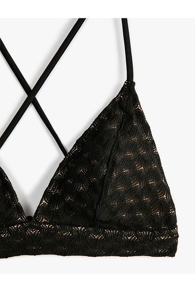 Koton Überkreuztes Triangel-Bralette-Bikinioberteil aus Spitze