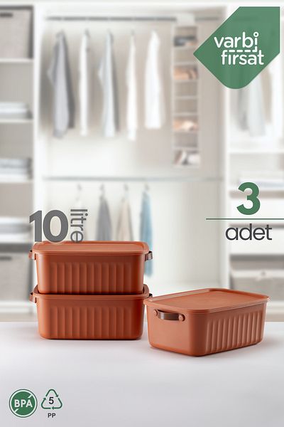 Varbifırsat Boxify Tile 10 Lt - 3 Organizer Box with Lid, Decorative Storage Organizer
