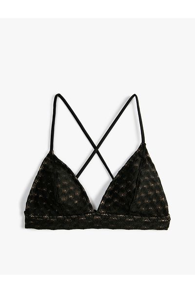 Koton Überkreuztes Triangel-Bralette-Bikinioberteil aus Spitze