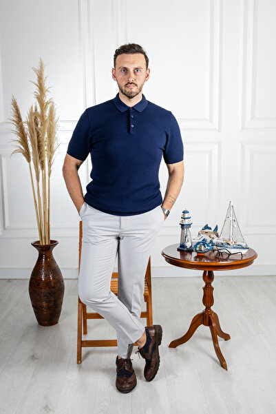 Sarar Синя поло з коміром-стійкою з тонкого трикотажу - Sarar