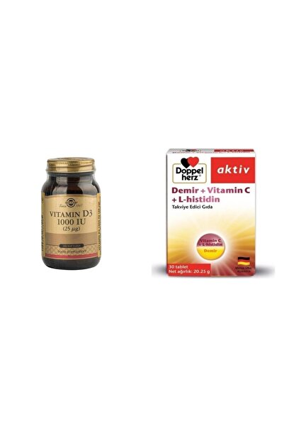 Solgar Vitamin D3 1000 Iu 100 Kapsül+doppelherz Aktiv Demir Vitamin C + L-his...