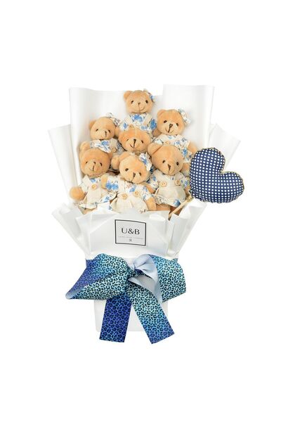 UB Teddy Bear Flowers Mavi Leopar Kalpli Ayıcık Buketi