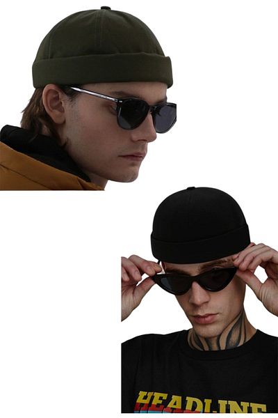 Ritagarcia Adjustable Khaki-black Retro Skullcap Summer Set of 2