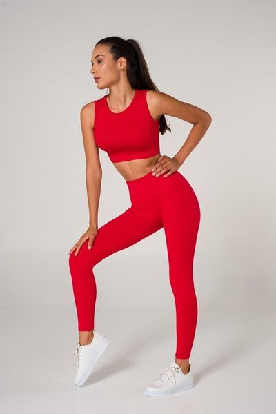 BAYKAL EM1 Mdz Collectıon Toparlayıcı Seamless Fitilli Spor Crop Top Kırmızı
