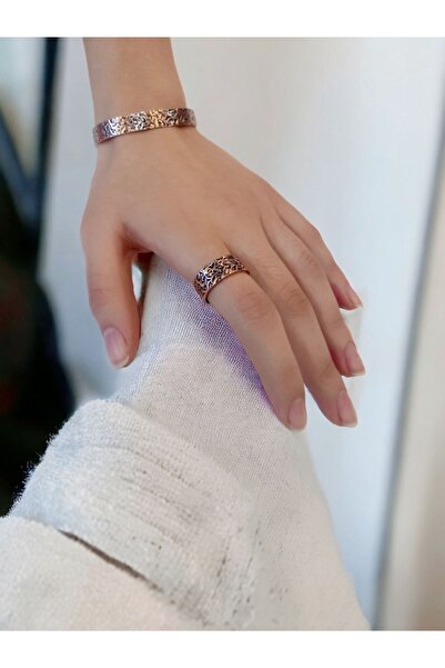 Tree Bark Pure Copper Allergic Bracelet & Ring Set