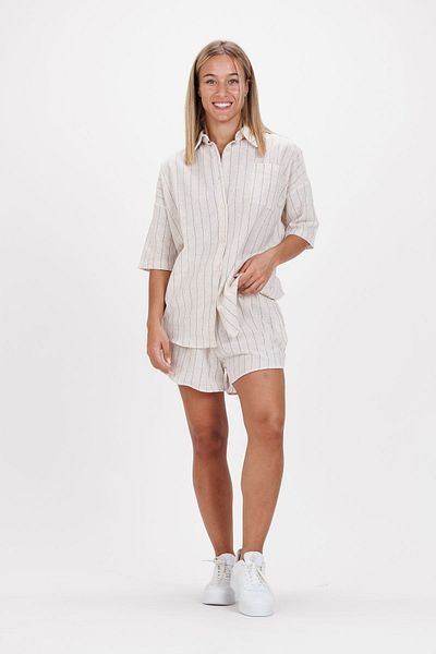 Ecrou Γυναικείο πουκάμισο σε μπεζ ριγέ λινό look