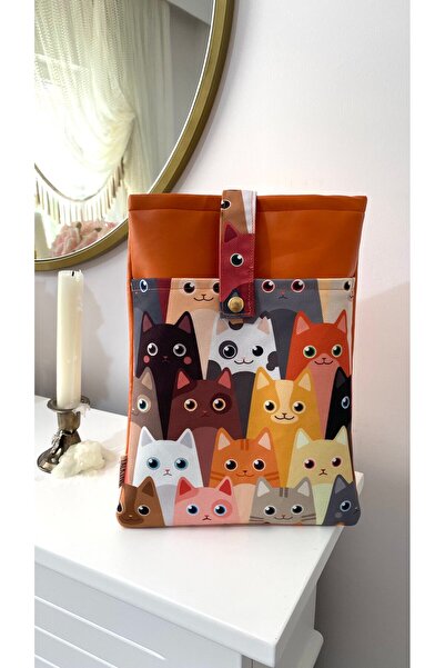 TALKING DREAMS حافظة كمبيوتر لوحي لطيفة بنمط قطة برتقالية